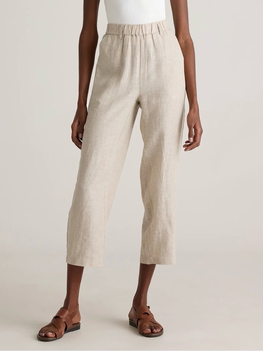 Quince flax Cropped Linen Elastic Waist Pants